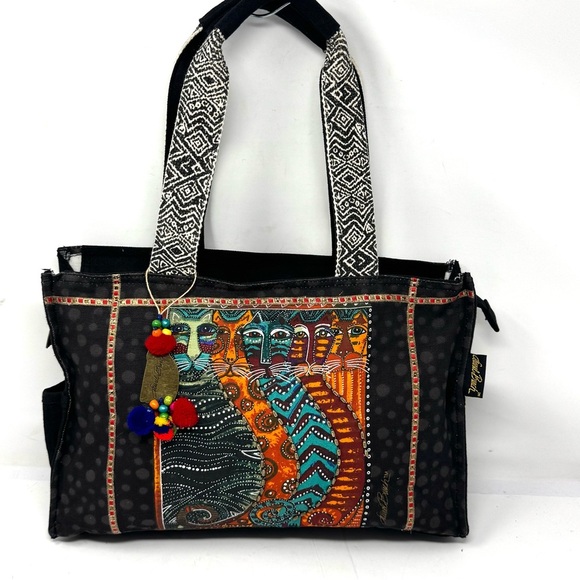 Laurel Burch Handbags - NEW Laurel Burch Fantastic Felines Cat Shoulder Tote Bag Purse Beaded Black